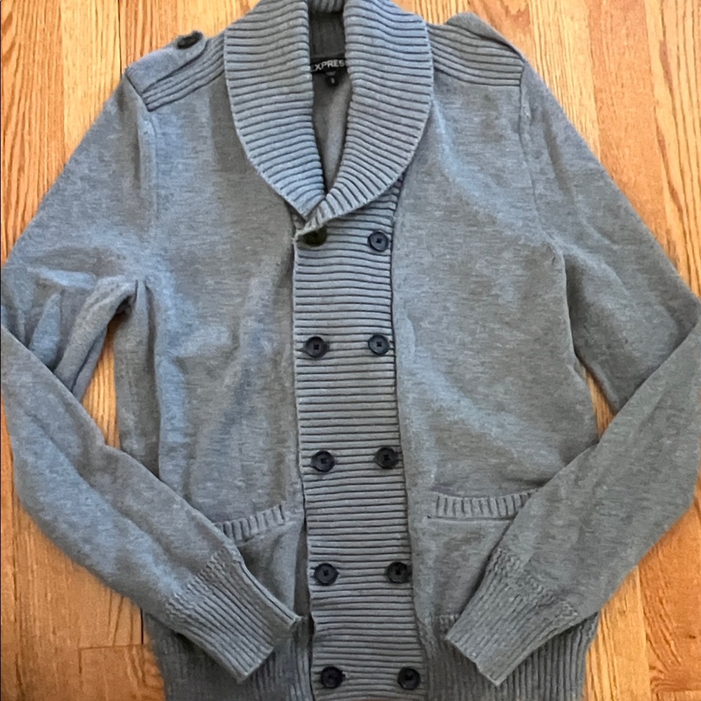 Express Gray Double-Breasted Cardigan